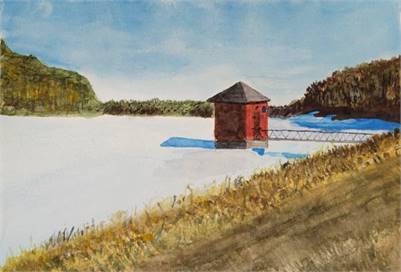 Waterworks at Middlesex Fells, original watercolor - $60 