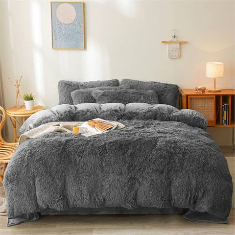 FOPPA Dark Grey Fluffy Comforter Cover Set, designed specifically for king-sized beds