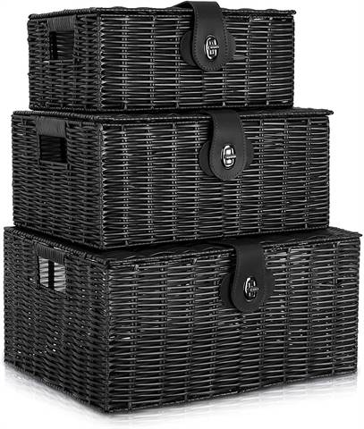  Set of 3 Woven Storage Basket Box 